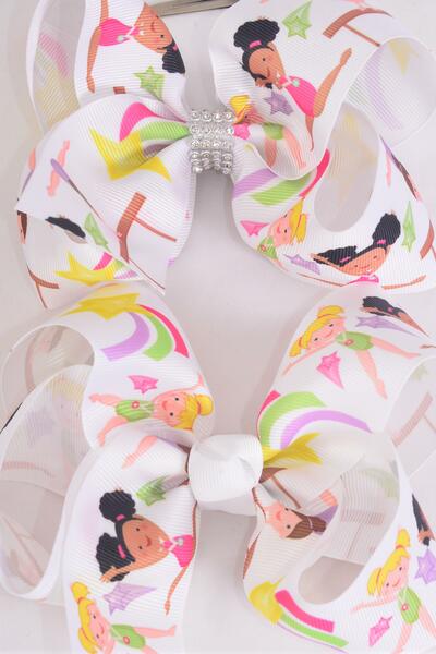 Hair Bow Jumbo Diversity Gymnastic Grosgrain Bow-tie / 12 pcs Bow = Dozen Alligator Clip , Size - 6" x 5" Wide , Clip Strip & UPC Code