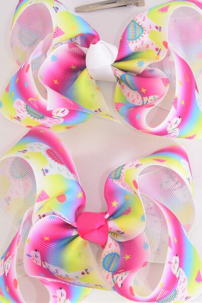Hair Bow Jumbo Llama Grosgrain Bow-tie / 12 pcs Bow = Dozen llama , Alligator Clip , Size - 6" x 5" Wide , 6 Of each Pattern Asst , Clip Strip & UPC Code