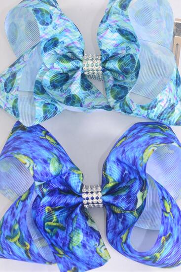 Hair Bow Jumbo Turtle Under The Sea Grosgrain Bow-tie / 12 pcs Bow = Dozen   Alligator Clip , Bow - 6" x 5" Wide , 6 of each Pattern Asst , Clip Strip & UPC Code