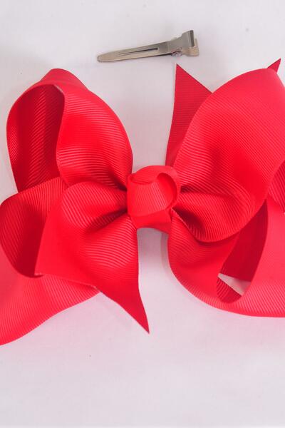Hair Bow Jumbo Hot Red Grosgrain Bow-tie / 12 pcs Bow = Dozen Hot Red , Alligator Clip , Size - 6" x 5" Wide , Clip Strip and UPC Code