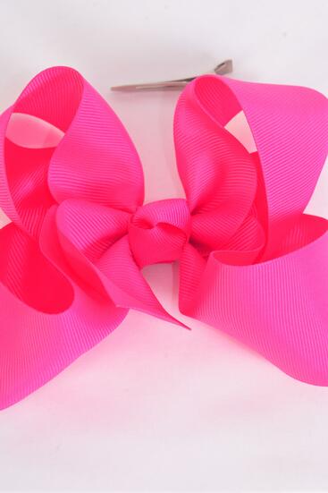 Hair Bow Jumbo Grosgrain Bow-tie Fuchsia / 12 pcs Bow = Dozen  Fuchsia , Alligator Clip , Size - 6" x 5" Wide , Clip Strip & UPC Code