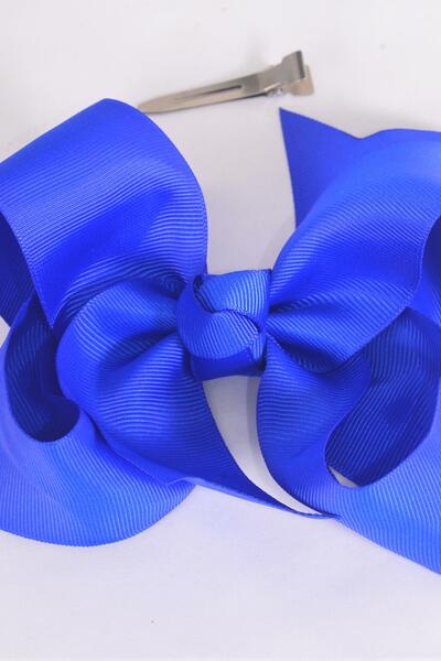 Hair Bow Jumbo Royal Blue Grosgrain Bow-tie / 12 pcs Bow = Dozen Royal Blue , Alligator Clip , Size - 6" x 5" Wide , 6 Electric Blue , 6 Royal Blue Mix , Clip Strip & UPC Code