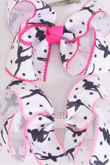 Hair Bow Jumbo Ballerina Grosgrain Bow-tie / 12 pcs = Dozen Alligator Clip , Size - 6" x 5" Wide , 6 of each Pattern Asst , Clip Strip & UPC Code
