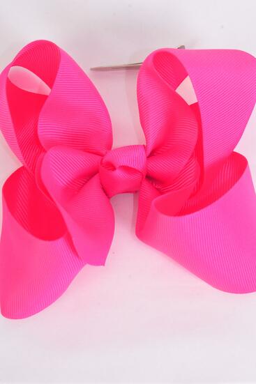 Hair Bow Jumbo Fuchsia Grosgrain Bow-tie / 12 pcs Bow = Dozen   Fuchsia , Alligator Clip , Size - 6 x 5" Wide , Clip Strip & UPC Code