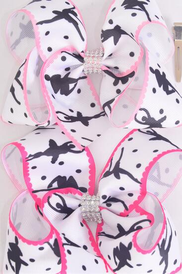 Hair Bow Jumbo Ballerina Grosgrain Bow-tie / 12 pcs = Dozen Alligator Clip , Size - 6" x 5" Wide , 6 of each Pattern Asst , Clip Strip & UPC Code