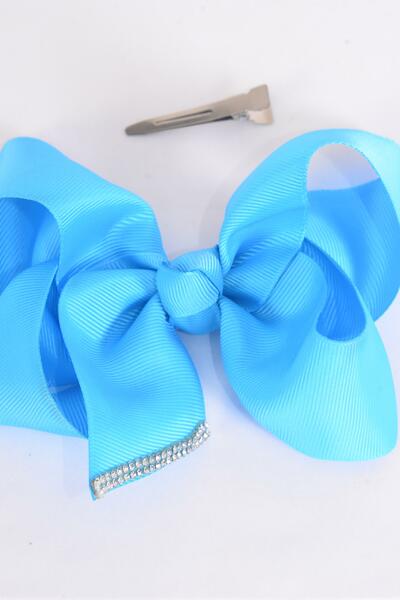 Hair Bow Jumbo Turquoise Grosgrain Bow-tie / 12 pcs Bow = Dozen Turquoise , Alligator Clip , Size - 6" x 5" Wide , Clip Strip & UPC Code