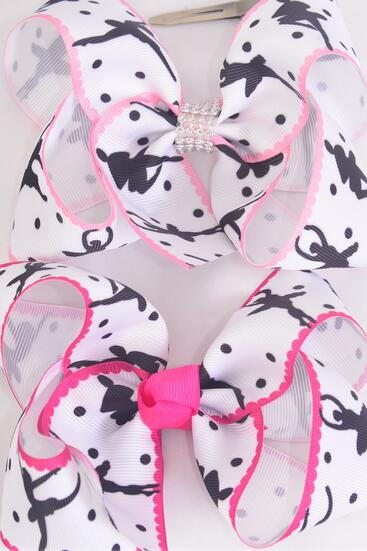 Hair Bow Jumbo Ballerina Grosgrain Bow-tie / 12 pcs = Dozen Alligator Clip , Size - 6" x 5" Wide , 6 of each Pattern Asst , Clip Strip & UPC Code