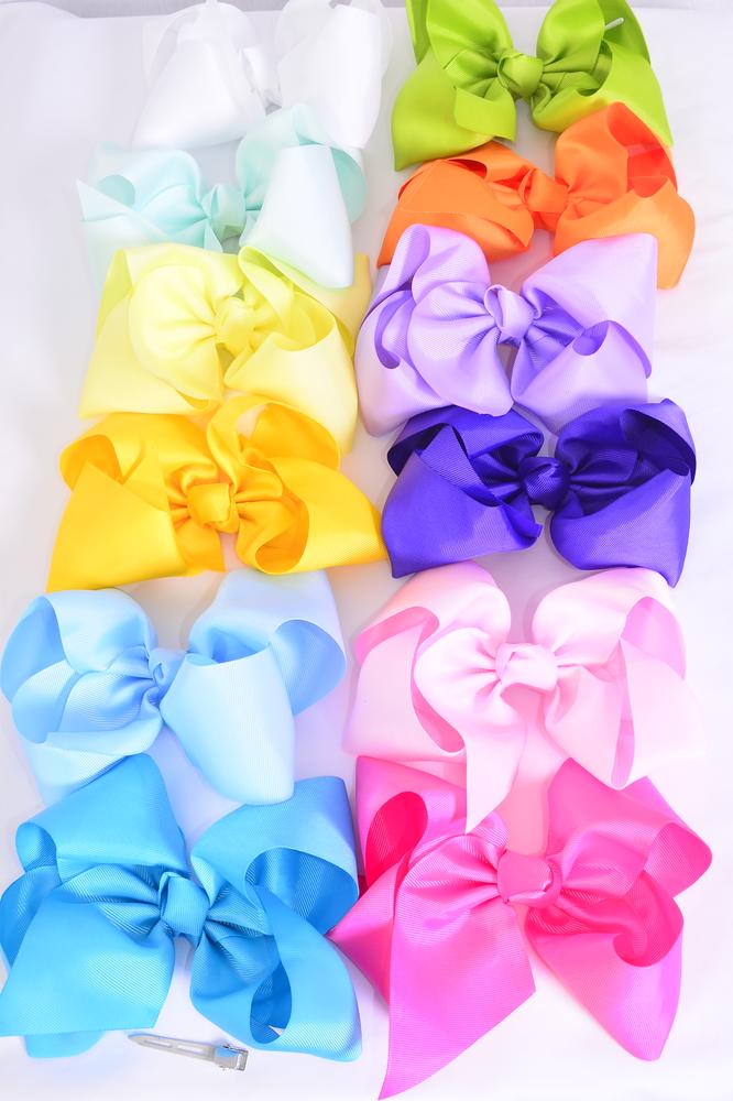 Hair Bow Extra Jumbo Cheer type Bow Rainbow Color Mix Grosgrain Bow-tie ...