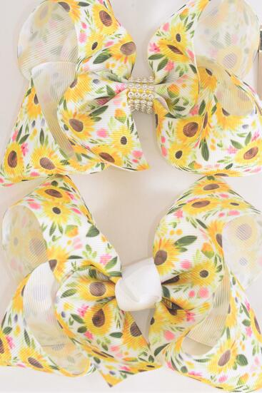 Hair Bow Jumbo Flower Grosgrain Bow-tie / 12 pcs Bow = Dozen Alligator Clip , Size - 6" x 5" Wide ,  Clip Strip and UPC Code