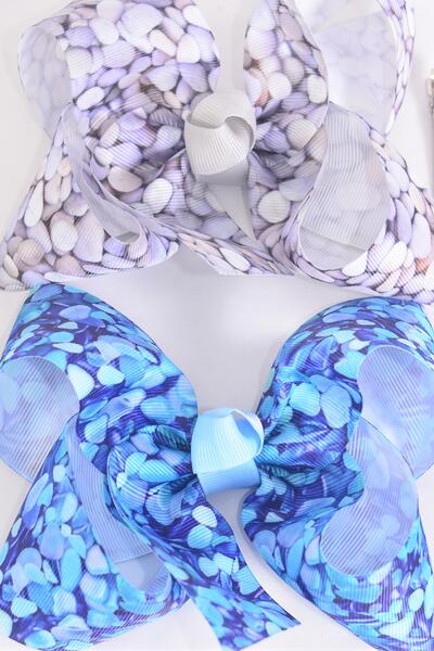 Hair Bow Jumbo River Rocks Grosgrain Bow-tie / 12 pcs Bow = Dozen   Alligator Clip , Bow - 6" x 5" Wide , 6 of each Pattern Asst , Clip Strip & UPC Code