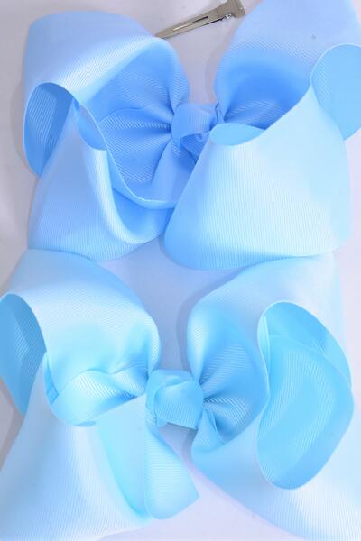 Hair Bow Extra Jumbo Cheer Type Bow Blue Mix Grosgrain Bow-tie /12 pcs Bow = Dozen Blue Mix , Alligator Clip , Size - 8 x 7" Wide , 6 Baby Blue , 6 Sky Blue Mix , Clip Strip & UPC Code