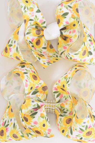 Hair Bow Jumbo Flower Grosgrain Bow-tie / 12 pcs Bow = Dozen Alligator Clip , Size - 6" x 5" Wide ,  Clip Strip and UPC Code