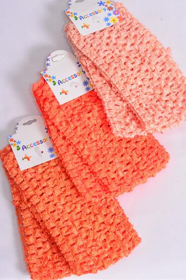 Ballerina Headband 24 pcs Stretch Orange Mix / 2 pcs per card , 12 card = Dozen Orange Mix , Stretch , Size - 2.75" x 5.5" Wide , 4 Peach , 4 Tangerine , 4 Autumn Orange Color Asst , Hang tag & UPC Code 