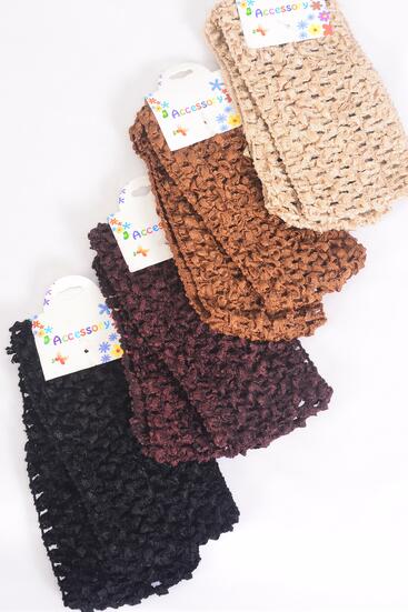 Ballerina Headband 24 pcs Stretch Brown Tone Mix / 12 card = Dozen Brown Mix , Size - 2.75" x 5.5" Wide , 3 of each Color Asst , 2 pcs per Card , 12 card = Dozen