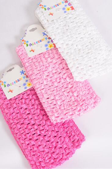 Ballerina Headband 24 pcs Stretch Pink Mix / 12 card = Dozen Pink Mix , Size - 2.75" x 5.5" Wide , 4 Hot pink , 4 White , 4 Baby Pink Color Asst , Hang Tag & UPC Code.