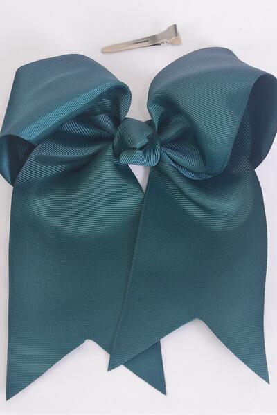 air Bow Extra Jumbo Long Tail Cheer Type Bow Spruce Grosgrain Bow-tie / 12 pcs Bow = Dozen Spruce , Alligator Clip , Size - 6.5" x 6" Wide , Clip Strip & UPC Code
