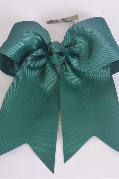 Hair Bow Extra Jumbo Long Tail Cheer Type Bow Hunter Green Grosgrain Bow-tie / 12 pcs Bow = Dozen  Hunter Green , Alligator Clip , Size - 6.5" x 6" Wide , Clip Strip & UPC Code