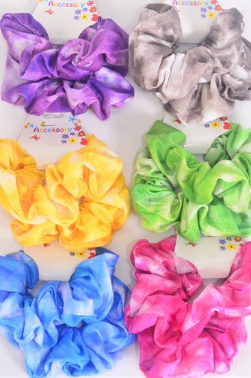 Scrunchies 24 pcs Cotton Stretch Tiedye Water Color Mix / 12 card= Dozen Stretch , 2 Of Each Pattern Asst , Hang Tag & Opp Bag & UPC Code