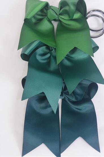 Hair Bow Extra Jumbo Long Tail Cheer Type Bow Hunter Green Elastic Grosgrain Bow-tie / 12 pcs Bow = Dozen Green Mix , Elastic , Size - 6.5" x 6" Wide , 4 Hunter Green , 4 Forest Green , 4 Spruce Color Asst , Clip Strip & UPC Code