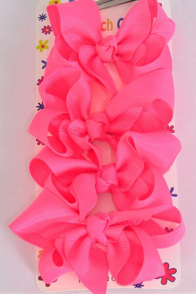 Hair Bows 48 pcs Grosgrain Bow-tie Neon Pink / 12 card = Dozen  Neon Pink , Alligator Clip , Bow Size - 3" x 2" Wide , 4 pcs per card , 12 card = Dozen