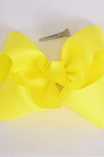 Hair Bow Extra Jumbo Cheer Type Bow Neon Yellow Grosgrain Bow-tie / 12 pcs Bow = Dozen Neon Yellow , Size - 8" x 7" Wide , Alligator Clip , Clip Strip & UPC Code