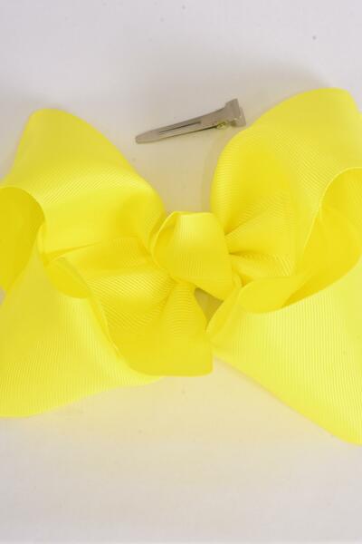Hair Bow Extra Jumbo Cheer Type Bow Neon Yellow Grosgrain Bow-tie / 12 pcs Bow = Dozen Neon Yellow , Size - 8" x 7" Wide , Alligator Clip , Clip Strip & UPC Code