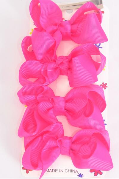 Hair Bows 48 pcs Grosgrain Bow-tie Fuchsia / 12 card = Dozen  Alligator Clip , Bow Size - 3" x 2" Wide , 4 pcs per card , 12 card = Dozen