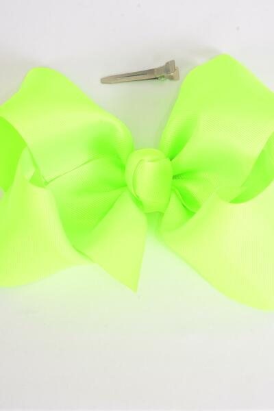 Hair Bow Extra Jumbo Cheer Type Bow Neon Green Grosgrain Bow-tie / 12 pcs Bow = Dozen Neon Green , Alligator Clip , Size - 8" x 7" Wide , Clip Strip & UPC Code