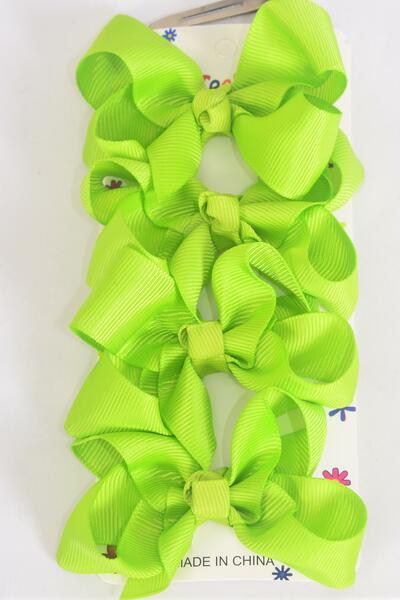 Hair Bows 48 pcs Grosgrain Bow-tie Lime Green / 12 card = Dozen Lime Green , Alligator Clip , Bow Size - 3" x 2" Wide , 4 pcs per card , 12 card = Dozen