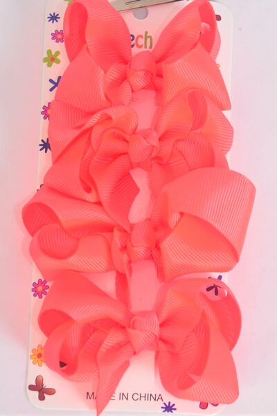 Hair Bows 48 pcs Grosgrain Bow-tie Neon Orange / 12 card = Dozen  Neon Orange , Alligator Clip , Bow Size - 3" x 2" Wide , 4 pcs per card , 12 card = Dozen