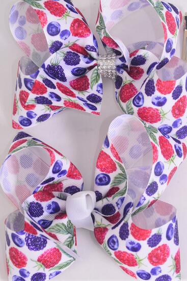 Hair Bow Jumbo Raspberry Blackberry Blueberry Mix Grosgrain Bow-tie / 12 pcs  Bow = Dozen  Alligator Clip , Size - 6" x 5 Wide , Clip Strip & UPC Code