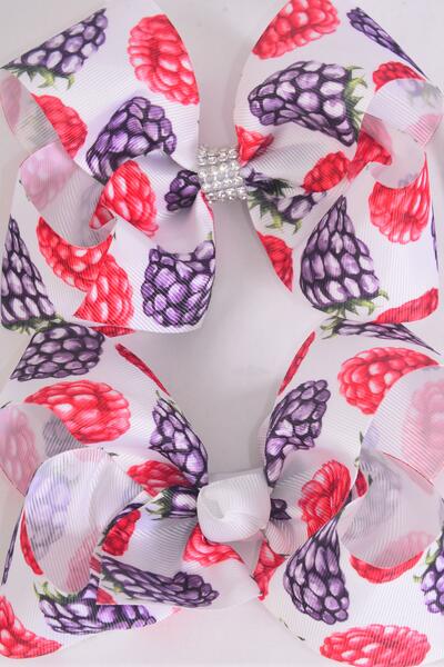 Hair Bow Jumbo Raspberry Black Berry Mix Grosgrain Bow-tie / 12 pcs Bow = Dozen Alligator Clip , Size - 6" x 5" Wide , 6 Of Each Pattern Asst , Clip Strip & UPC Code