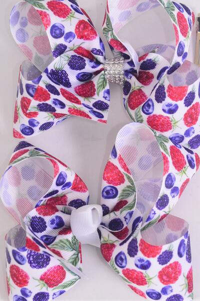 Hair Bow Jumbo Raspberry Blackberry Blueberry Mix Grosgrain Bow-tie / 12 pcs  Bow = Dozen  Alligator Clip , Size - 6" x 5 Wide , Clip Strip & UPC Code