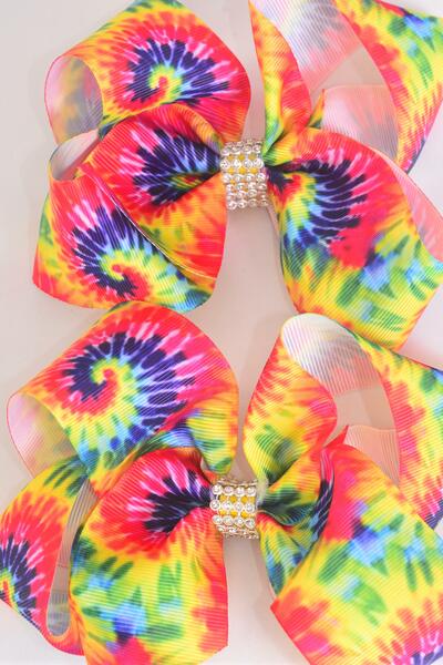 Hair Bow Jumbo Gradient Tiedye Grosgrain Bow-tie / 12 pcs Bow = Dozen  Alligator Clip , Size - 6" x 5" Wide , Clip Strip & UPC Code