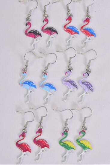 Earrings Flamingo Enamel Color Asst / 12 pair = Dozen match 27801 Multi , Fish Hook , 2 Of each Pattern Asst , Earring Card & OPP Bag & UPC Code