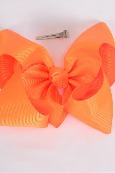 Hair Bow Jumbo Autumn Orange Grosgrain Bow-tie / 12 pcs Bow = Dozen Autumn Orange , Alligator Clip , Size - 6" x 5" Wide , Clip Strip & UPC Code