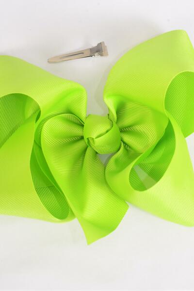 Hair Bow Extra Jumbo Cheer Type Bow Lime Green Grosgrain Bow-tie / 12 pcs Bow = Dozen  Lime Green , Size - 8" x 7" Wide , Alligator Clip , Clip Strip & UPC Code 