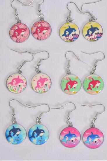 Earrings Cute Whale Under the Sea Enamel Color Asst / 12 pair = Dozen Fish Hook , 2 Of each Pattern Asst , Earring Card & OPP Bag & UPC Code