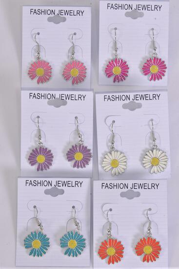 Earrings Flower Daisy Enamel Color Asst / 12 Pair = Dozen Match 25025 20474 Fish Hook , 2 White , 2 Hot Pink , 2 baby Pink , 2 Lavender , 2 Blue , 2 Orange Mix , Earring Card and OPP Bag & UPC Code