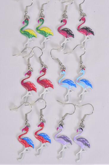 Earrings Flamingo Enamel Color Asst / 12 pair = Dozen match 27801 Multi , Fish Hook , 2 Of each Pattern Asst , Earring Card & OPP Bag & UPC Code