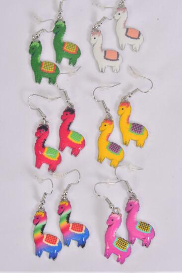Earrings Llama Enamel Color Asst Multi / 12 pair = Dozen match 25027 Fish Hook , 2 Of each Pattern Asst , Earring Card & OPP Bag & UPC Code