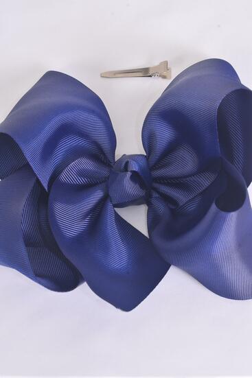 Hair Bow Extra Jumbo Cheer Type Bow Navy Grosgrain Bow-tie / 12 pcs Bow = Dozen Navy , Size - 8" x 7" Wide , Alligator Clip , Clip Strip & UPC Code