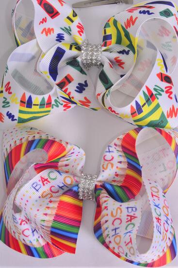 Hair Bow Jumbo Crayons Color Pencil Back to School Etc Grosgrain Bow-tie / 12 pcs Bow = Dozen School , Crayons , Back to school , 12 pcs Bow = Dozen