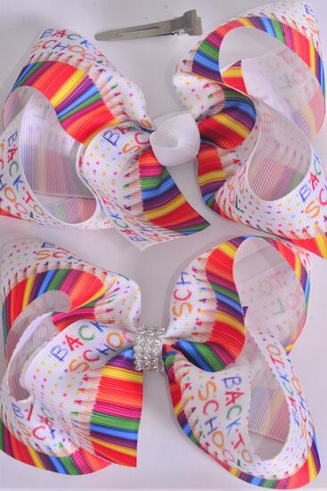 Hair Bow Jumbo Color Pencil Back to school Grosgrain Bow-tie / 12 pcs Bow = Dozen  Alligator Clip , Size - 6" x 5" Wide , 6 of each Pattern Asst , Clip Strip & UPC Code