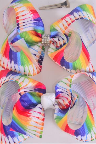 Hair Bow Jumbo Color Pencil Back to School Color Pencil Grosgrain Bow-tie / 12 pcs Bow = Dozen  Alligator Clip , Size - 6" x 5" Wide , Clip Strip & UPC Code