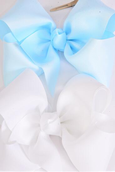 Hair Bow Large Double Layered Decorative Edge Grosgrain Bow-tie Pastel / 12 pcs Bow = Dozen Alligator Clip , Size - 6" x 4" Wide , 2 White , 2 Pink , 2 Lavender , 2 Hot Pink , 2 Mint ,1 Blue ,1 Yellow Color Asst , Clip Strip and UPC Code