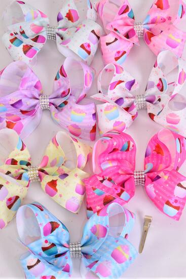 Hair Bow Jumbo Flower Bowtie Mix Grosgrain Bow-tie / 12 pcs Bow = Dozen Alligator Clip , Size - 6" x 5" Wide , 4 of each Pattern , Clip Strip & UPC Code