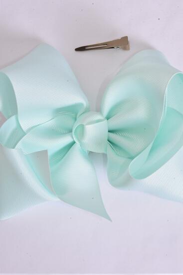 Hair Bow Extra Jumbo Cheer Type Bow Mint Green Grosgrain Bow-tie / 12 pcs Bow = Dozen  Mint Green , Size - 8" x 7" Wide , Alligator Clip , Clip Strip & UPC Code
