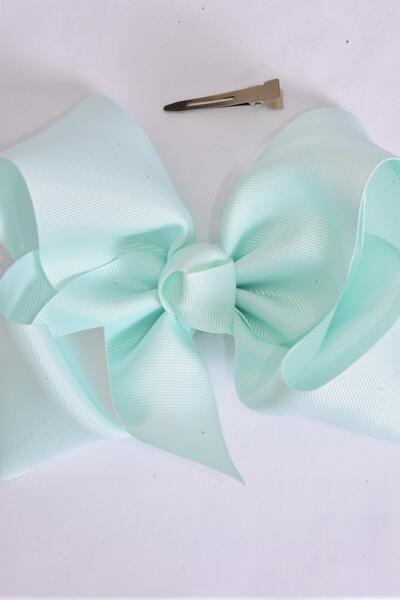 Hair Bow Extra Jumbo Cheer Type Bow Mint Green Grosgrain Bow-tie / 12 pcs Bow = Dozen  Mint Green , Size - 8" x 7" Wide , Alligator Clip , Clip Strip & UPC Code