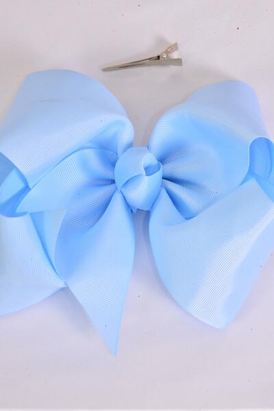 Hair Bow Extra Jumbo Cheer Type Bow Sky Blue Grosgrain Bow-tie / 12 pcs Bow = Dozen Sky Blue , Alligator Clip , Size - 8" x 7" Wide , Clip Strip & UPC Code